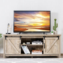 Load image into Gallery viewer, TV Stand with Cabinet Sliding Barn Door -White