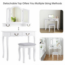 Load image into Gallery viewer, Tri Folding Mirror Makeup Dressing Vanity Set with 4 Drawers-White
