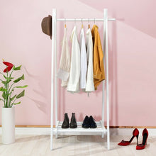 Load image into Gallery viewer, A-Frame Wood Clothing Hanging Rack with Storage Shelf-White