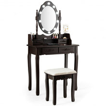 Load image into Gallery viewer, Makeup Vanity Dressing Table Set with Dimmable Bulbs Cushioned Stool-Coffee