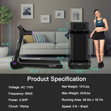 Load image into Gallery viewer, 3HP Folding Electric Treadmill Running Machine with Bluetooth Speaker-Purple