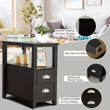 Load image into Gallery viewer, Set of 2 End Table Wooden with 2 Drawer & Shelf Bedside Table-Espresso