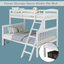 Load image into Gallery viewer, Twin over Full Bunk Bed Rubber Wood Convertible with Ladder Guardrail-White