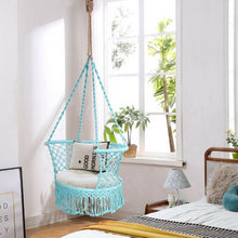 Load image into Gallery viewer, Hanging Hammock Chair Macrame Swing Hand Woven Cotton Backrest-Turquoise
