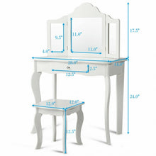 Load image into Gallery viewer, Kids Makeup Dressing Mirror Vanity Table Stool Set