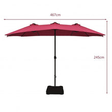 Load image into Gallery viewer, 15 Ft Solar LED Patio Double-sided Umbrella Market Umbrella with Weight Base-Red