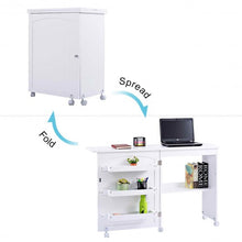 Load image into Gallery viewer, White Folding Swing Craft Table Storage Shelves Cabinet