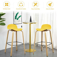 Load image into Gallery viewer, Set of 2 Modern Barstools Pub Chairs with Low Back and Metal Legs-Yellow
