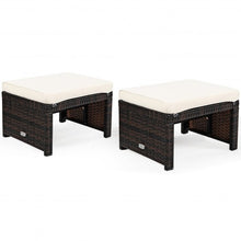 Load image into Gallery viewer, 2 Pieces Cushioned Patio Rattan Ottoman Foot Rest-White
