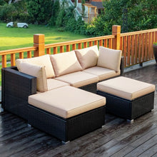 Load image into Gallery viewer, 5 Pcs Patio Rattan Sectional Conversation Ottoman Furniture Set-Beige