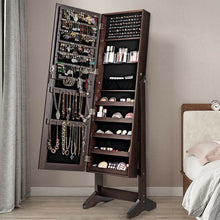 Load image into Gallery viewer, Standing Jewelry Armoire Cabinet with Full Length Mirror-Brown
