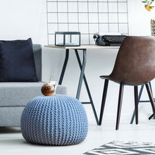 Load image into Gallery viewer, 100% Cotton Hand Knitted Pouf Floor Seating Ottoman-Blue
