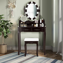Load image into Gallery viewer, Makeup Dressing Table with Touch Switch Lighted Mirror and Cushioned Stool-Brown