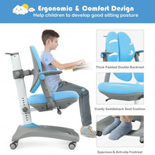 Load image into Gallery viewer, Kids Adjustable Height Depth Study Desk Chair with Sit-Brake Casters-Blue