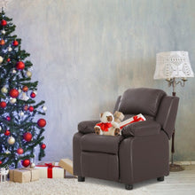 Load image into Gallery viewer, Deluxe Kids Armchair Recliner Headrest Sofa w/ Storage Arms-Brown