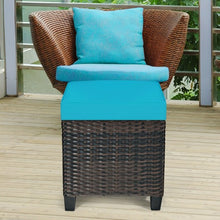 Load image into Gallery viewer, 2PCS Patio Rattan Ottoman Cushioned Seat-Blue