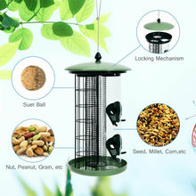 Load image into Gallery viewer, 3 in 1 Metal Hanging Wild Bird Feeder Outdoor with 4 Feeding Ports and Perches