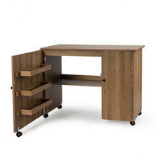 Load image into Gallery viewer, Folding Sewing Table Shelves Storage Cabinet Craft Cart with Wheels-Natural