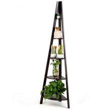 Load image into Gallery viewer, 5 Tier Floor Corner Stand Ladder Shelves Bookshelf-Brown