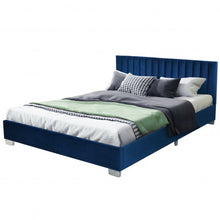 Load image into Gallery viewer, Queen Tufted Upholstered Platform Bedstead Flannel Headboard-Navy