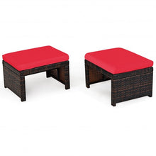 Load image into Gallery viewer, 2 Pieces Cushioned Patio Rattan Ottoman Foot Rest-Red