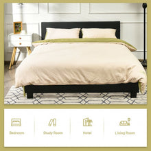 Load image into Gallery viewer, Queen Upholstered Platform Bed Frame with Linen Headboard Wood Slat-Black