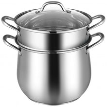 Load image into Gallery viewer, 2-Tier Steamer Pot Saucepot Stainless Steel with Tempered Glass Lid