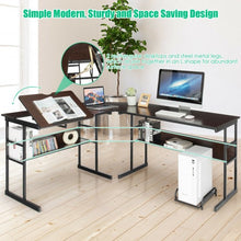 Load image into Gallery viewer, L-Shaped Computer Desk with Tiltable Tabletop-Brown
