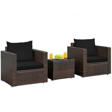 Load image into Gallery viewer, 3 Pcs Patio Conversation Rattan Furniture Set with Cushion-Black