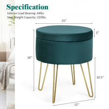 Load image into Gallery viewer, Round Velvet Storage Ottoman Footrest Stool Vanity Chair w/Metal Legs-Dark Green