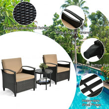 Load image into Gallery viewer, 3Pcs Patio Rattan Furniture Set Cushioned Sofa Storage Table with Shelf Garden
