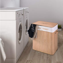 Load image into Gallery viewer, Double Rectangle Bamboo Hamper Laundry Basket Cloth Storage Bag Lid-Natrual