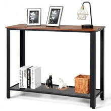 Load image into Gallery viewer, Metal Frame Wood Console Sofa Table with Storage Shelf-Brown