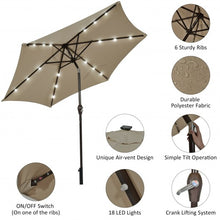 Load image into Gallery viewer, 9' Solar LED Lighted Patio Market Umbrella Tilt Adjustment Crank Lift -Tan
