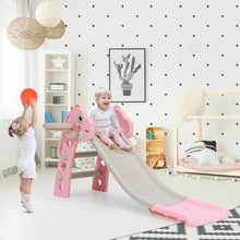 Load image into Gallery viewer, 3 in 1 Kids Slide Baby Play Climber Slide Set with Basketball Hoop -Pink