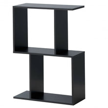 Load image into Gallery viewer, 2-tier S-Shaped Bookcase Free Standing Storage Rack Wooden Display Decor Black