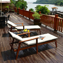 Load image into Gallery viewer, 3Pcs Protable Patio Cushioned Rattan Lounge Chair Set with Folding Table-White
