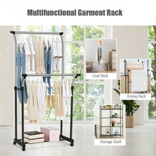 Load image into Gallery viewer, Double Rail Adjustable Clothing Garment Rack with Wheels