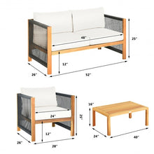 Load image into Gallery viewer, 4 Pcs Acacia Wood Outdoor Patio Furniture Set with Cushions-White