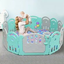 Load image into Gallery viewer, 14-Panel Baby Playpen with Music Box & Basketball Hoop-Light Green