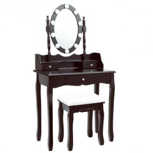 Load image into Gallery viewer, Oval Mirror Vanity Set with 10 LED Dimmable Bulbs and 3 Drawers-Brown