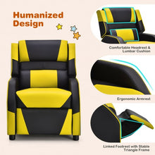 Load image into Gallery viewer, Kids Youth PU Leather Gaming Sofa Recliner with Headrest and Footrest-Yellow