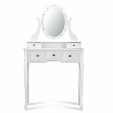 Load image into Gallery viewer, 5 Drawers Vanity Table Stool Set with 12-LED Bulbs-White