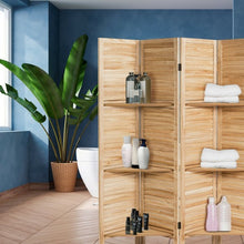 Load image into Gallery viewer, 4 Panel Folding Room Divider Screen with 3 Display Shelves-Brown