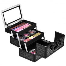 Load image into Gallery viewer, Beauty Cosmetic Makeup Case with Mirror & Extendable Trays-Black