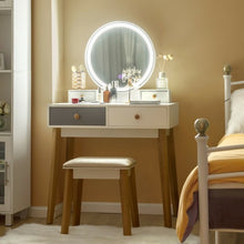 Load image into Gallery viewer, Set 3 Vanity Table Color Lighting Modes Make Up Table & Stool Set
