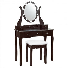 Load image into Gallery viewer, Touch Switch Makeup Dressing Vanity Table Set with 10 Light Bulbs-Coffee