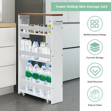 Load image into Gallery viewer, 4 Tier Rolling Slim Storage Kitchen Organizer Cart with Handle-White