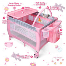 Load image into Gallery viewer, Portable Foldable Baby Playard Nursery Center with Changing Station-Pink