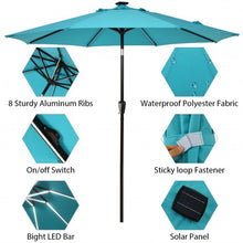 Load image into Gallery viewer, 9Ft Solar LED Market Umbrella with Aluminum Crank Tilt 16 Strip Lights-Turquoise